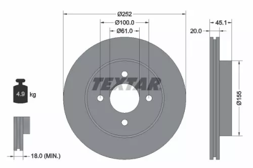 1x TEXTAR 92148800 Brake Disc
