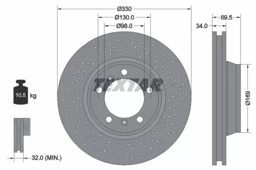 TEXTAR TEXTAR 92150005 1x TEXTAR 92150005 Brake Disc 