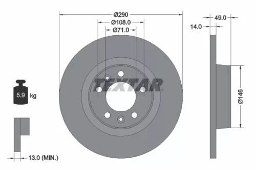 1x TEXTAR 92157100 Brake Disc