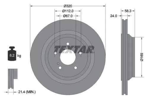 1x TEXTAR 92160703 Brake Disc