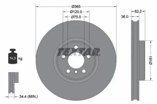 TEXTAR TEXTAR 92161005 1x TEXTAR 92161005 Brake Disc 
