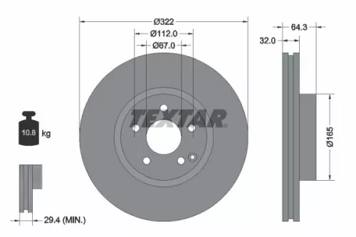 1x TEXTAR 92163503 Brake Disc