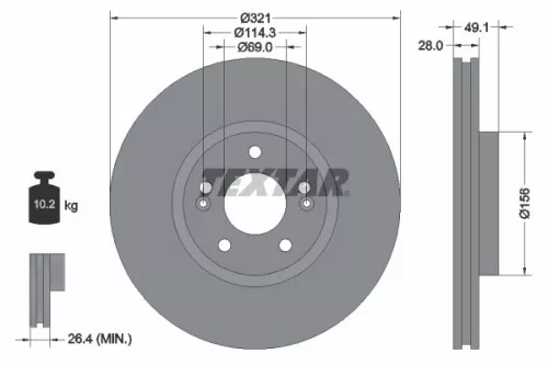 1x  TEXTAR Brake Disc