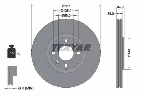1x  TEXTAR Brake Disc