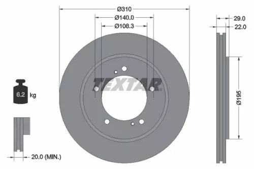 1x TEXTAR 92170503 Brake Disc