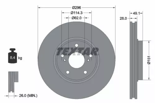 1x  TEXTAR Brake Disc 92185403 296
