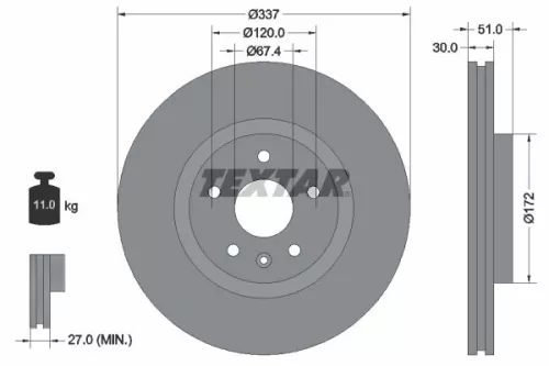 1x  TEXTAR Brake Disc