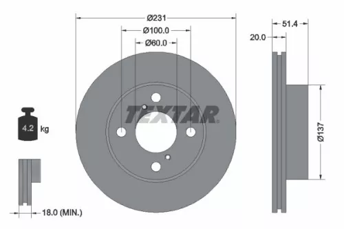 1x TEXTAR 92204100 Brake Disc