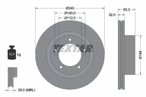 1x TEXTAR 92204603 Brake Disc