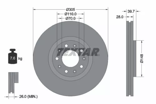 TEXTAR TEXTAR (92220803) 1x  TEXTAR Brake Disc 