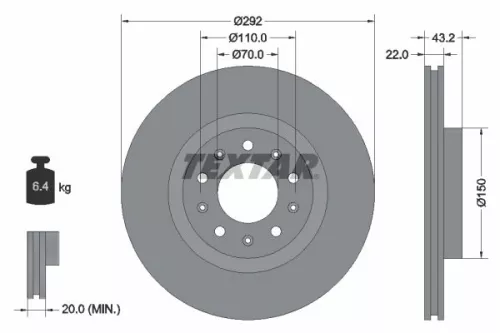 1x  TEXTAR Brake Disc 92221103 292