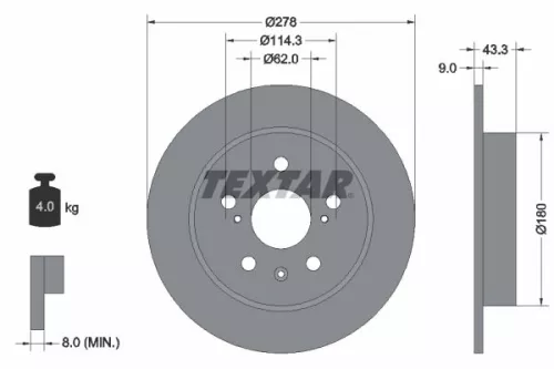1x TEXTAR 92225303 Brake Disc