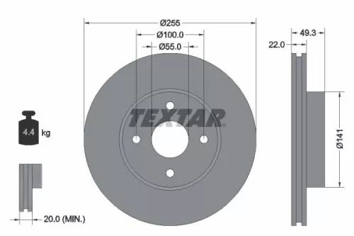 1x TEXTAR 92226300 Brake Disc