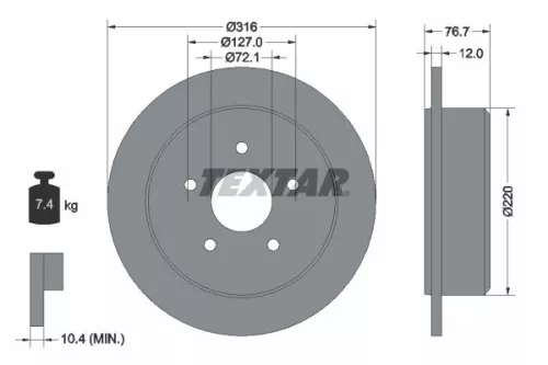 1x TEXTAR 92227700 Brake Disc