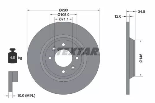 1x TEXTAR 92231303 Brake Disc