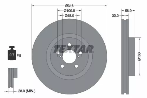 1x TEXTAR 92236503 Brake Disc
