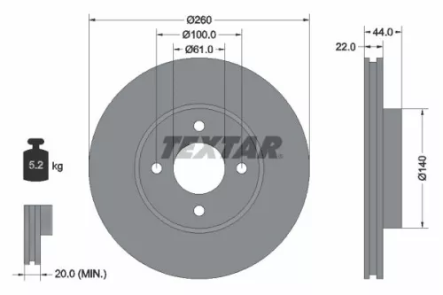 1x TEXTAR 92239903 Brake Disc