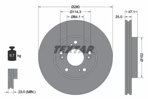 TEXTAR TEXTAR 92252503 1x TEXTAR 92252503 Brake Disc 