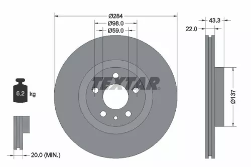 1x TEXTAR 92252803 Brake Disc