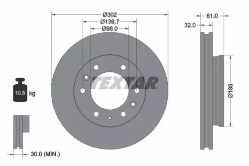 1x TEXTAR 92253403 Brake Disc