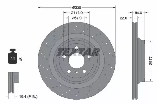 1x TEXTAR 92254505 Brake Disc
