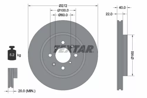 1x TEXTAR 92278203 Brake Disc