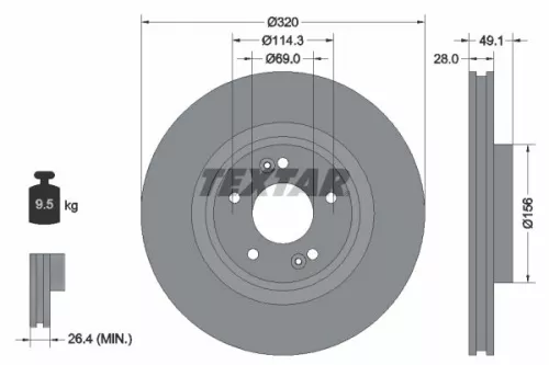 TEXTAR TEXTAR 92281803 1x TEXTAR 92281803 Brake Disc 