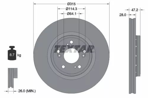 1x TEXTAR 92283303 Brake Disc