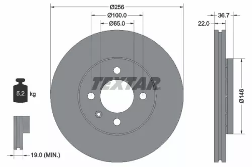 TEXTAR TEXTAR (92287003) 1x  TEXTAR Brake Disc 92287003 256 
