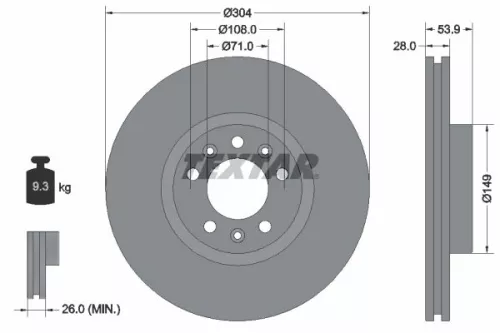 1x  TEXTAR Brake Disc 92287203 304