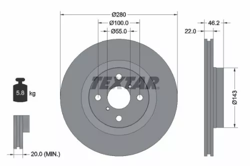 TEXTAR TEXTAR 92287603 1x TEXTAR 92287603 Brake Disc 