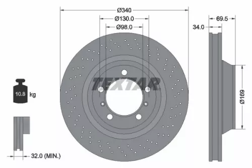 TEXTAR TEXTAR 92287905 1x TEXTAR 92287905 Brake Disc 