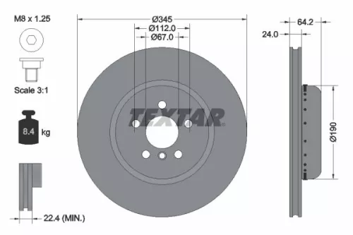 1x  TEXTAR Brake Disc 92288625 345