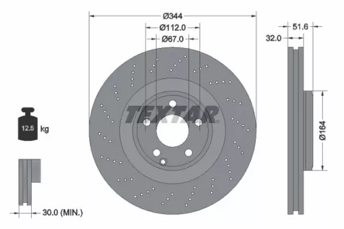 TEXTAR TEXTAR 92289905 1x TEXTAR 92289905 Brake Disc 