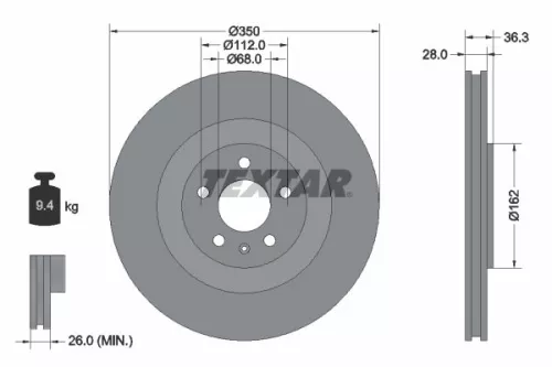 1x TEXTAR 92290405 Brake Disc