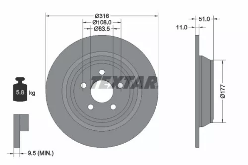 1x TEXTAR 92291903 Brake Disc