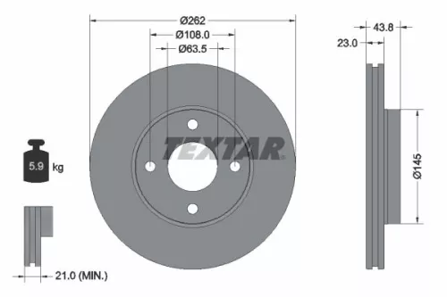 1x TEXTAR 92292703 Brake Disc