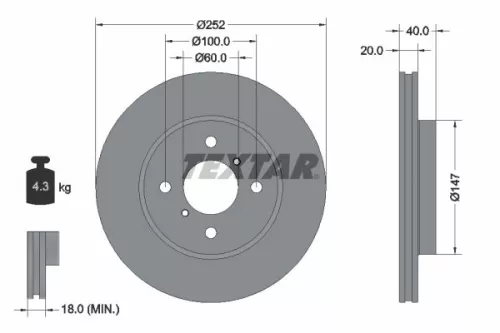 1x  TEXTAR Brake Disc 92292903 252