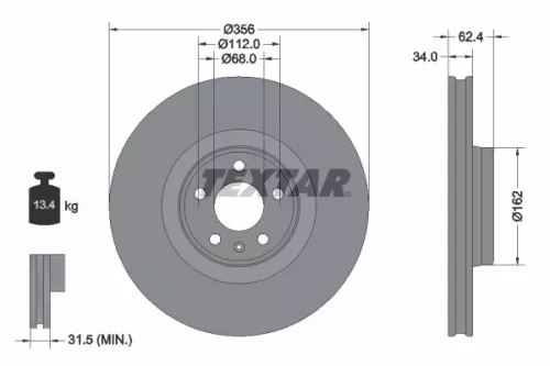 1x TEXTAR 92293505 Brake Disc