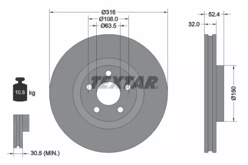 1x TEXTAR 92293603 Brake Disc