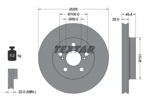 1x TEXTAR 92301703 Brake Disc