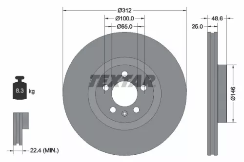 1x TEXTAR 92303303 Brake Disc