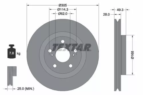 1x TEXTAR 92304305 Brake Disc