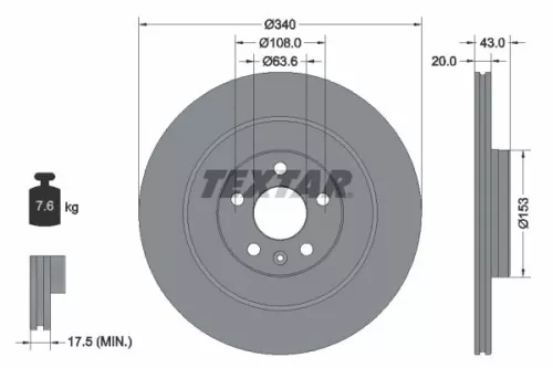1x TEXTAR 92304503 Brake Disc