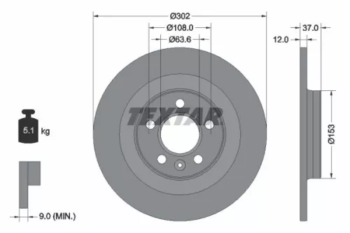 1x TEXTAR 92304703 Brake Disc