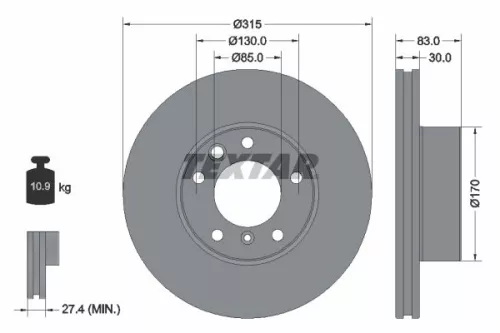 TEXTAR TEXTAR 92304905 1x TEXTAR 92304905 Brake Disc 