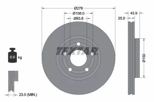 1x TEXTAR 92327503 Brake Disc
