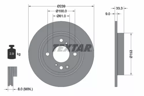 1x TEXTAR 92333903 Brake Disc