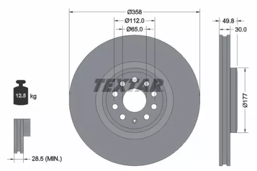 TEXTAR TEXTAR 92337505 1x TEXTAR 92337505 Brake Disc 