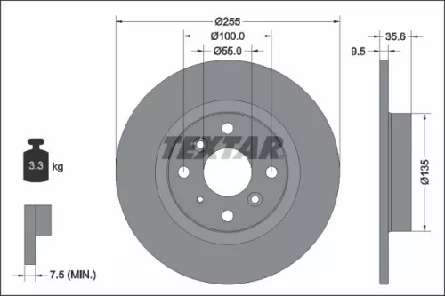 TEXTAR TEXTAR 92338203 1x TEXTAR 92338203 Brake Disc 